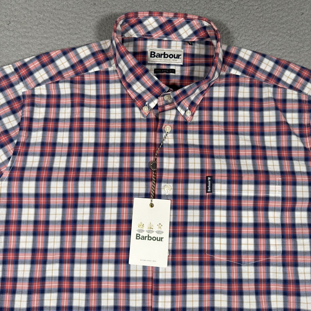 Barbour Shirt Mens XL Red Highland Check Plaid Button Down Casual Preppy NWT